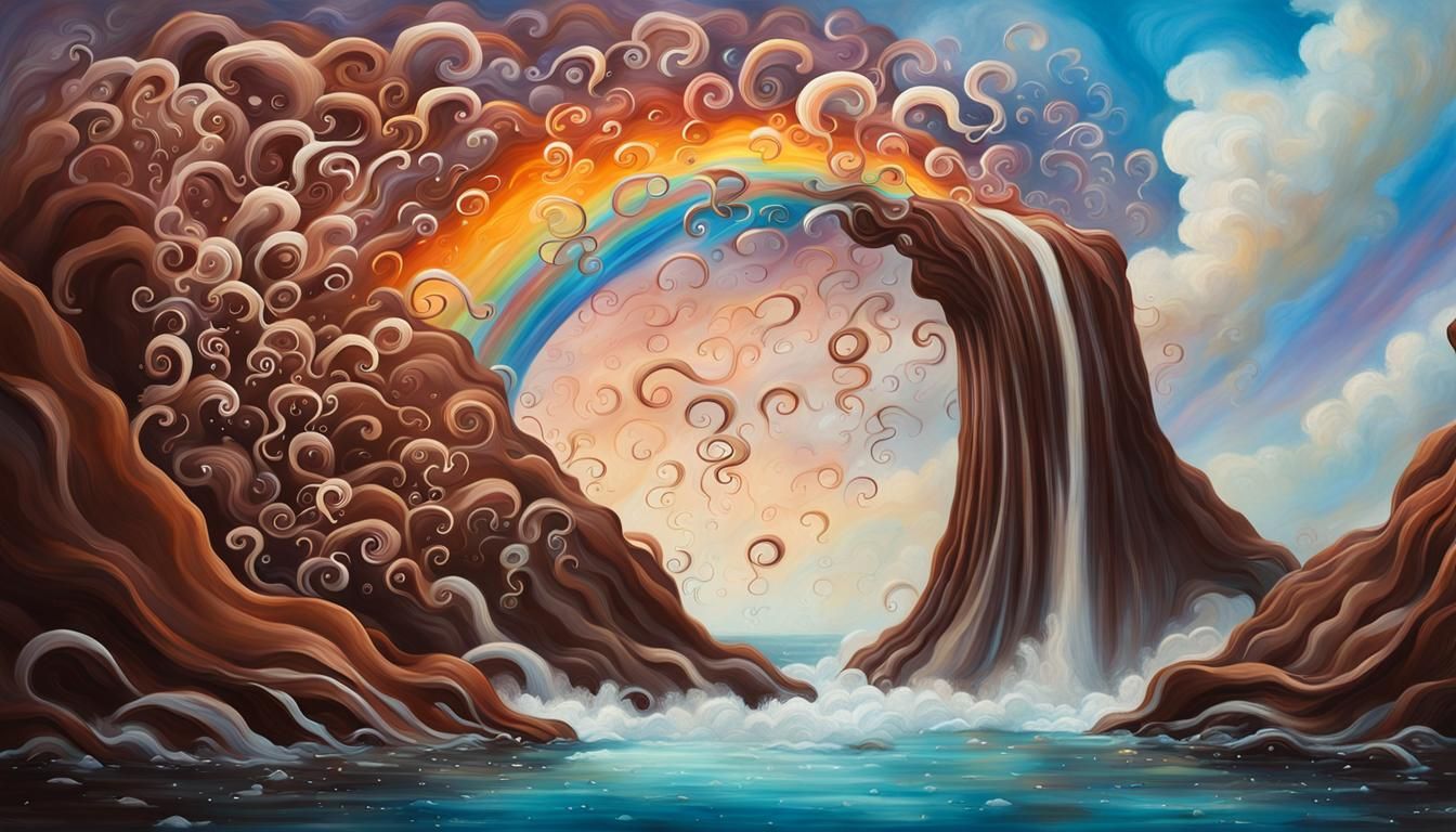 Whimsical Chocolate Waterfall Fantasy in Vibrant Oil Paintin...