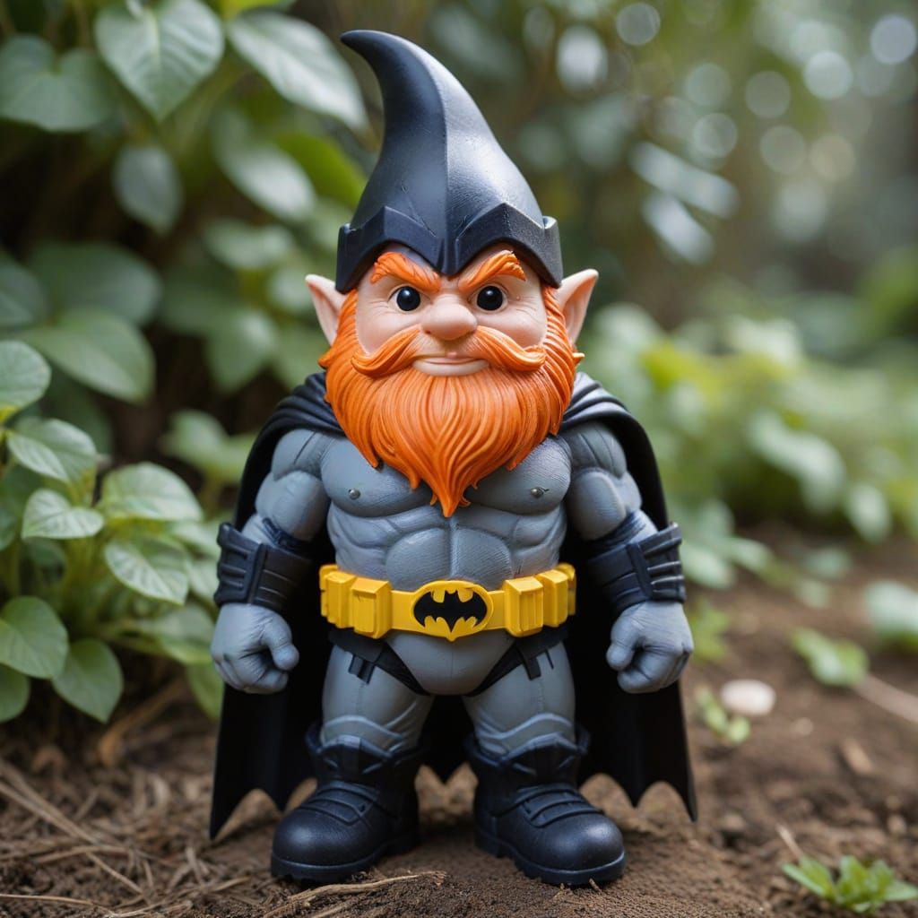 Gnome as Batman with Orange Hair