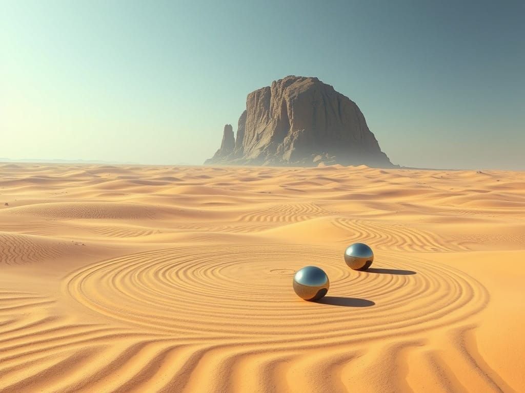 Ethereal Zen Oasis in a Futuristic Granite Desert