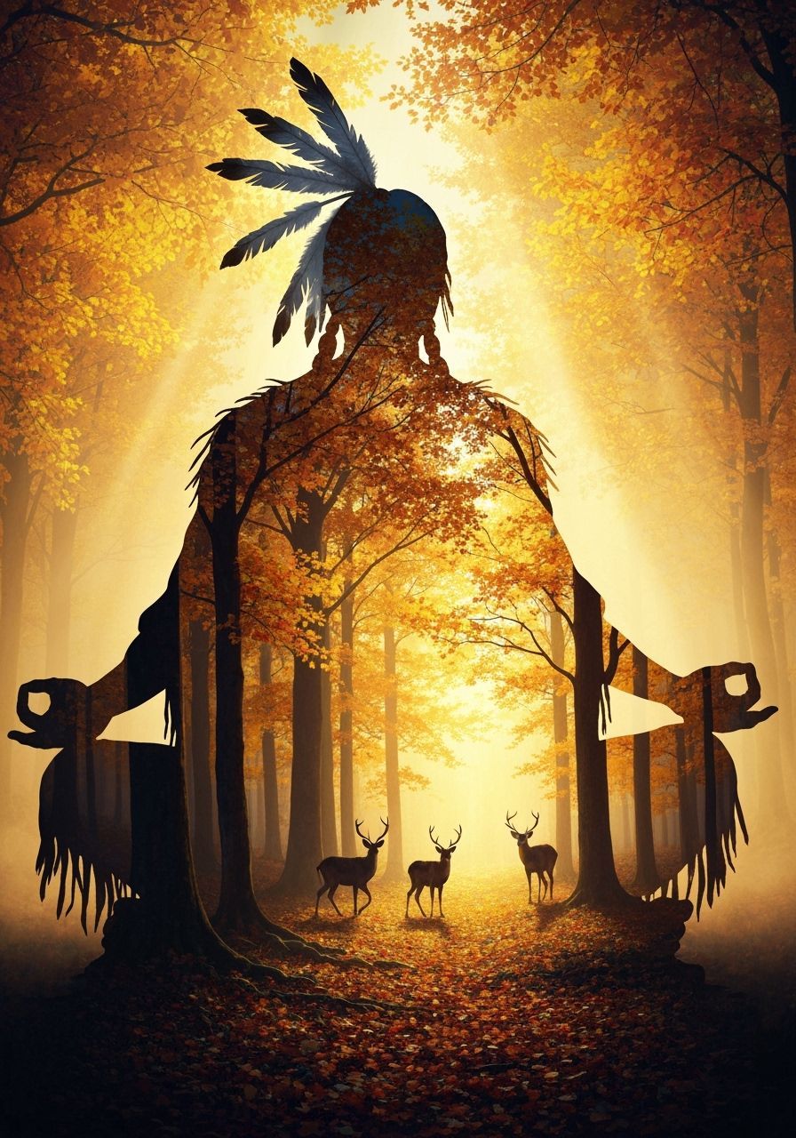 Native American Spirit Guide in Autumn Forest