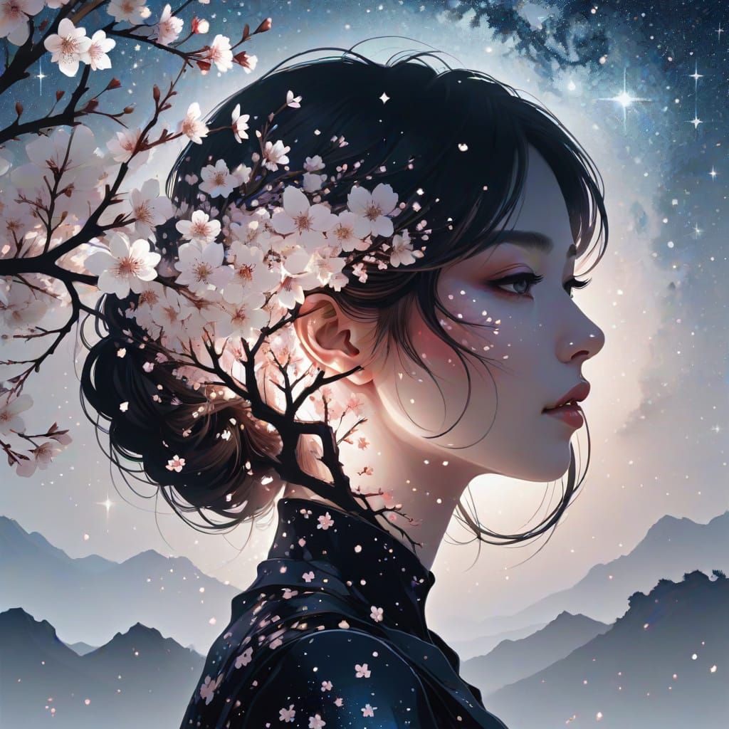 Cherry Blossom Sky: Surreal Silhouette Digital Art