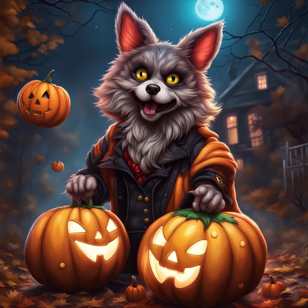Furry Trick-or-Treaters Emerge on a Vibrant Halloween Night...