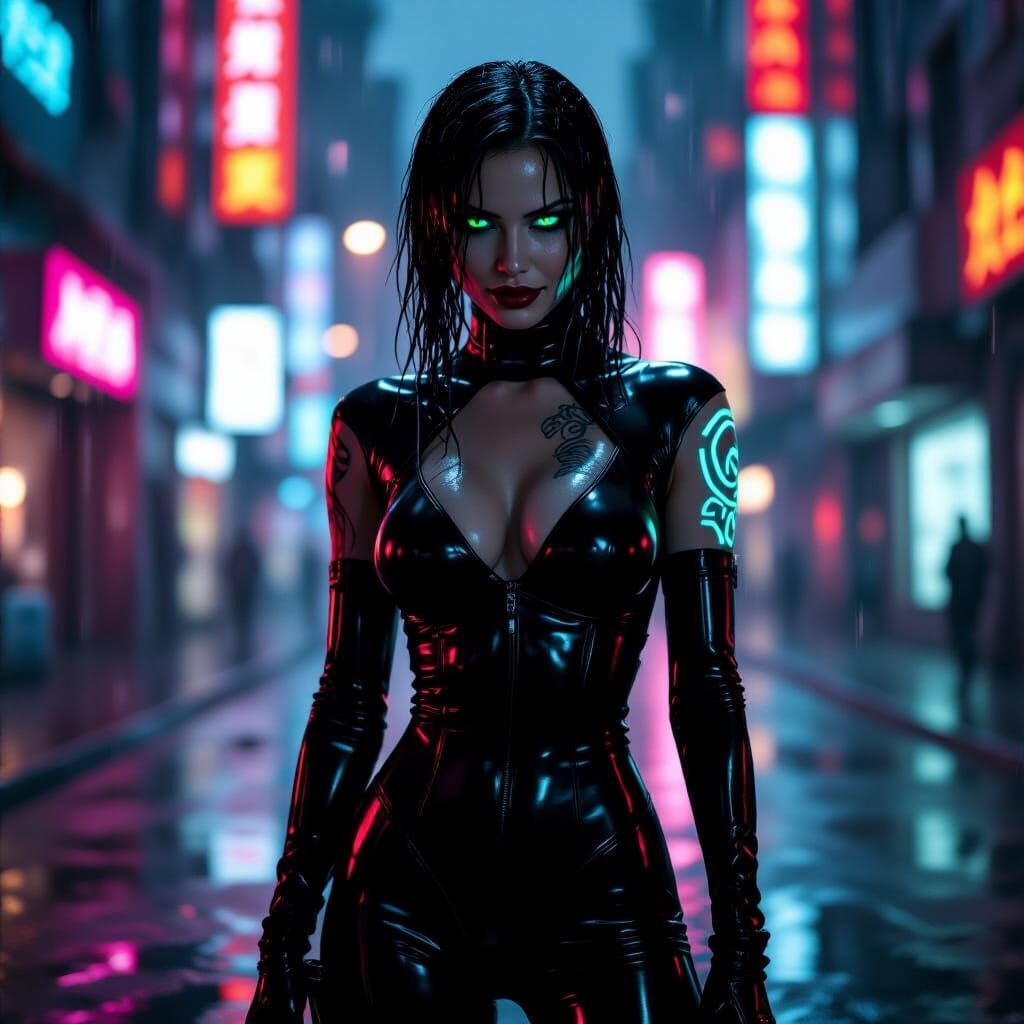 Cyberpunk Assassin in Neon City Rain
