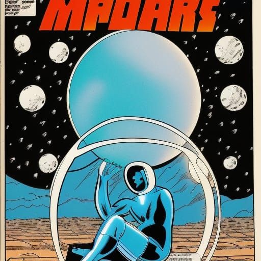 Dr. Manhattan on a Distant Mars Landscape in 1980s Comic Sty...