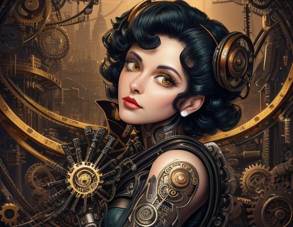 Steampunk Siren: Betty Boop amidst Industrial Dreamscape