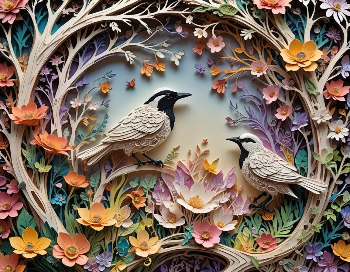 Magical Realism Fantasy Art in Kirigami Style