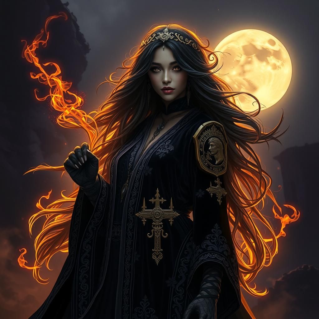 Dark Fantasy Goddess Beckons with Vengeful Mystique