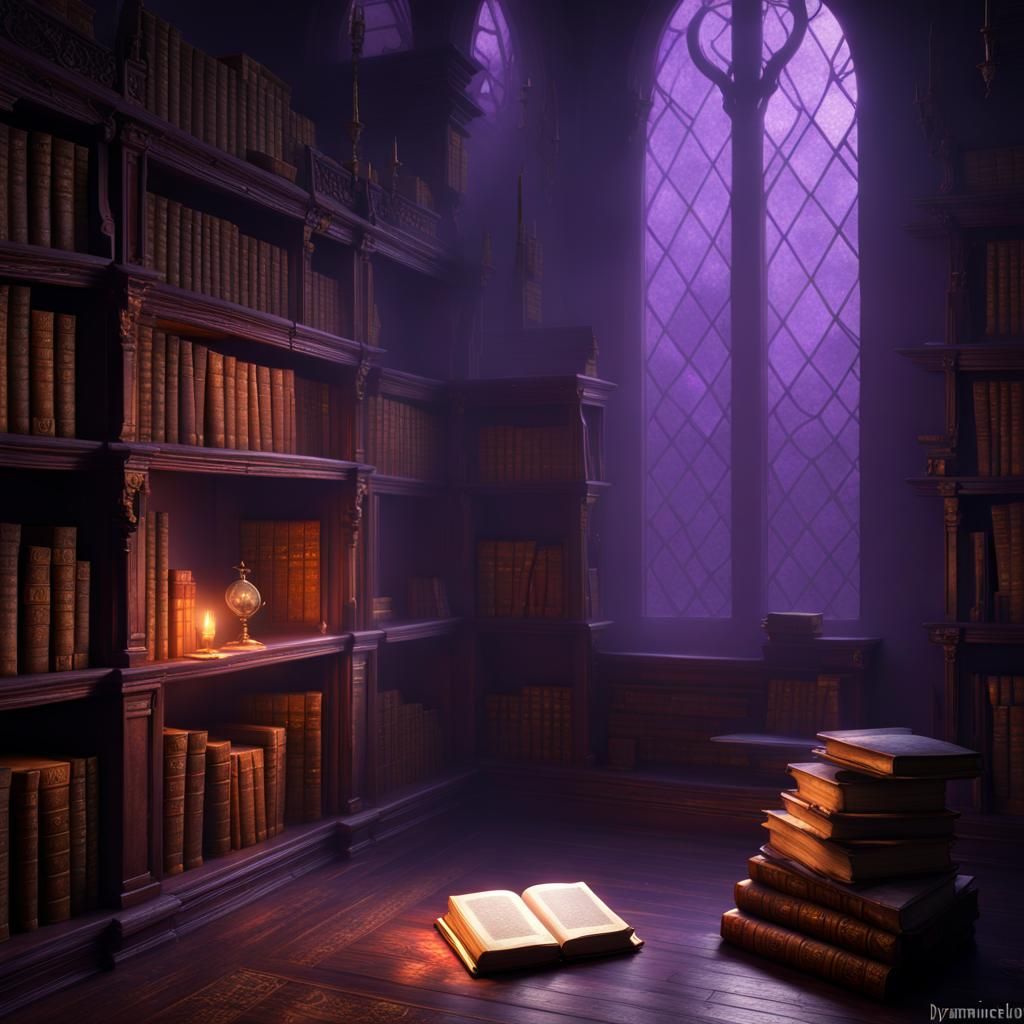 Surreal Dark Fantasy Library of Ancient Tomes