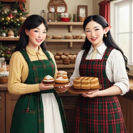 Jolly Christmas Elves in Whimsical Folk Art Bakery