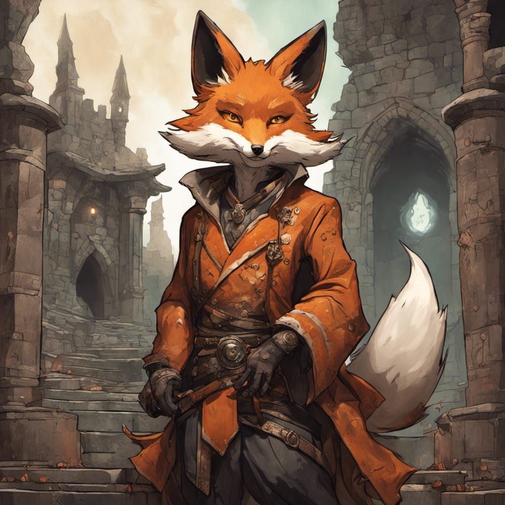 Gothic Kitsune Fox Masterpiece: Dark Energy Swirls in Dungeo...