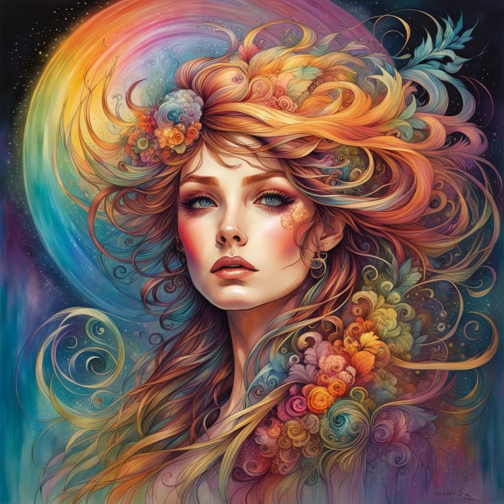 Surreal Witch Portrays Vibrant Rainbow Energy