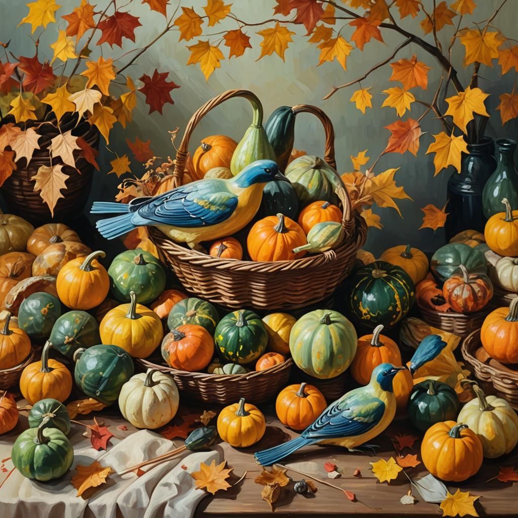 Earthy Autumn Still Life in Vibrant Oil Painting