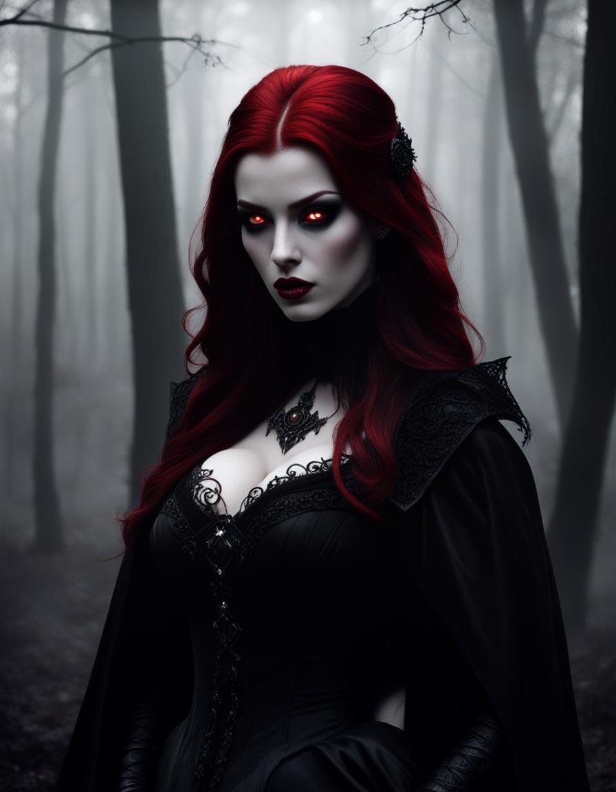 Gothic Vampire Queen in Dark, Haunting Forest