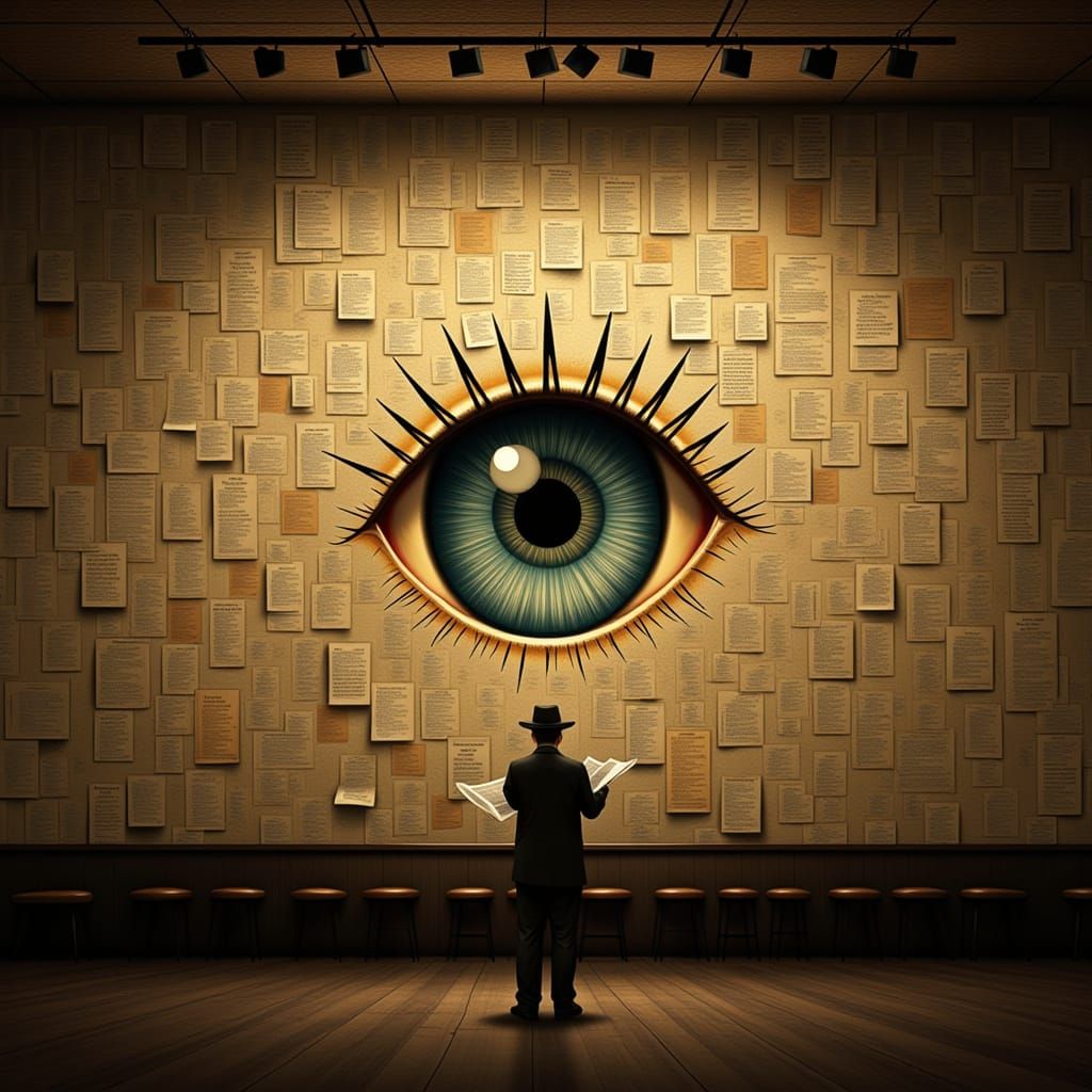 Surreal Wall Art with Illuminati Eye and Documents