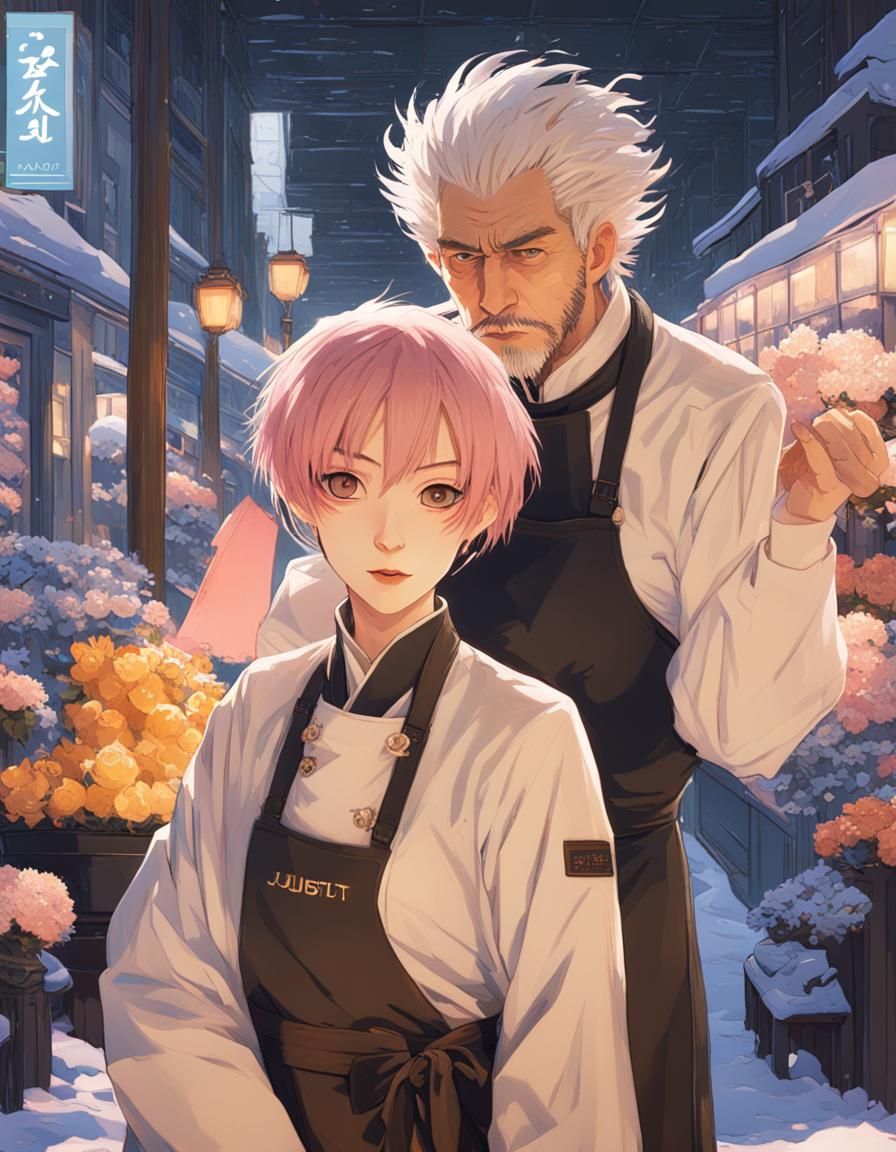 16k resolution, art by Syd Mead, Claude Monet, Hasui Kawase, Gustav Klimt, post-proposal selfie, cosy winter flower shop...