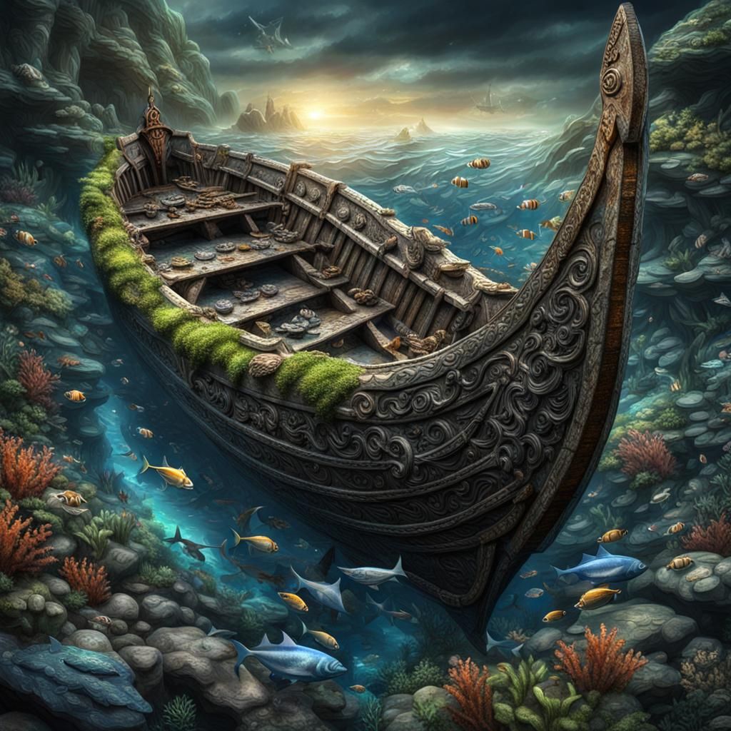 A Dramatic Viking Long Boat Crashes on the Ocean Floor