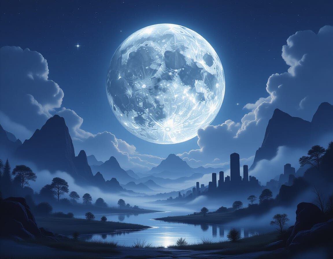 Ethereal Full Moon Illuminates Ancient Landscape
