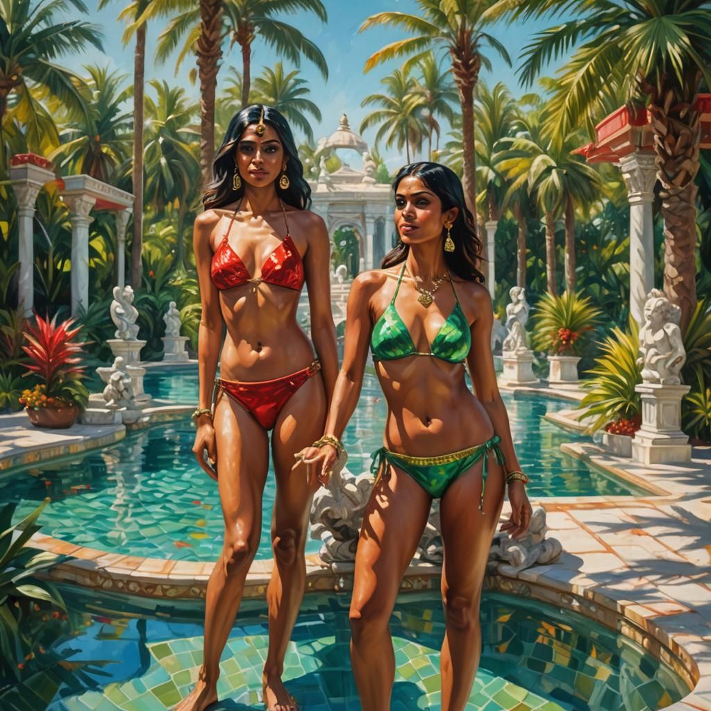 Vibrant Indian Beauty By Lavish Pool in Tropical Paradise