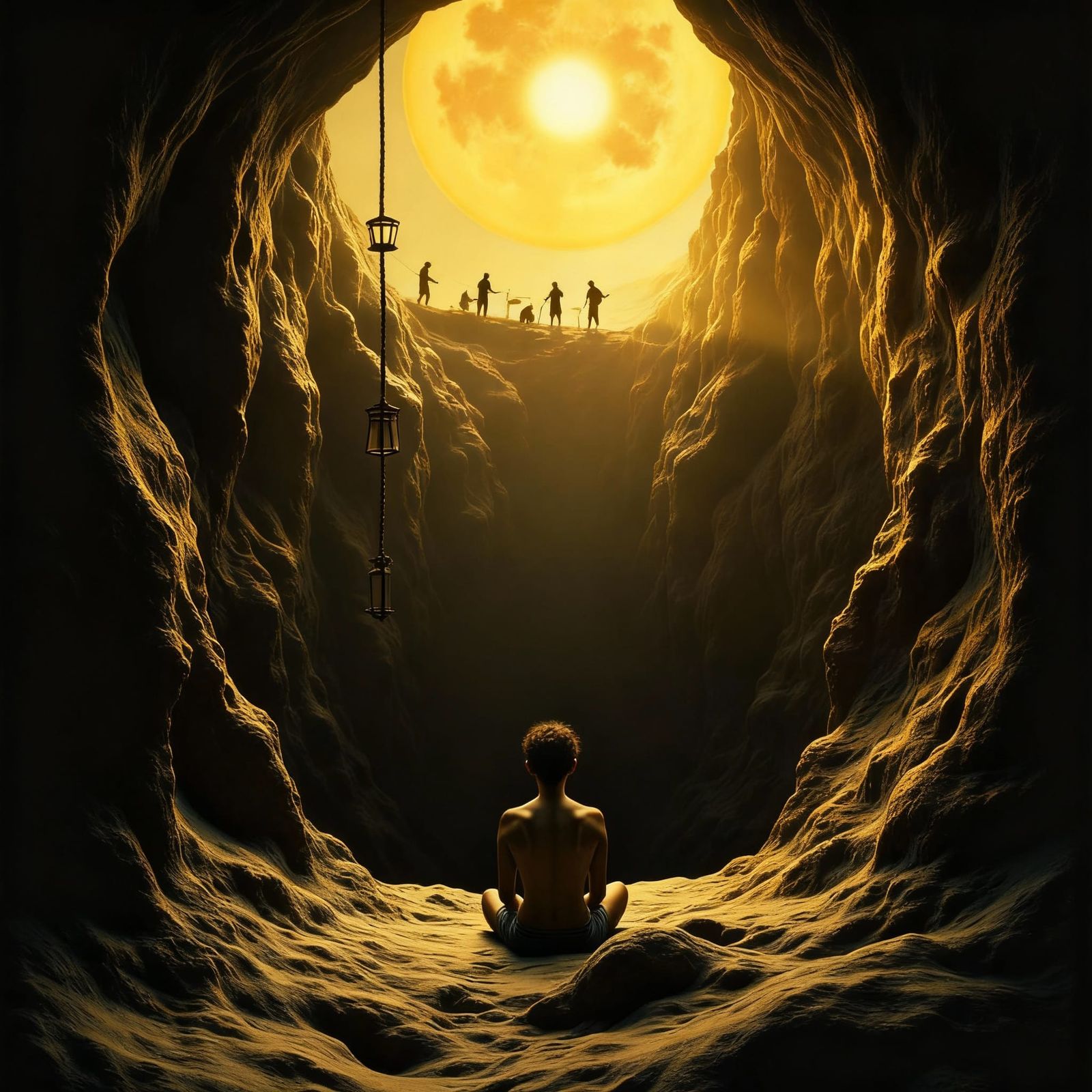 Feeling Trapped: A Solitary Figure in a Dark Well