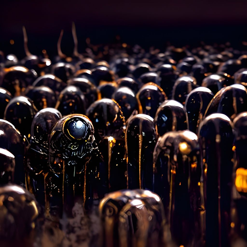 Legions of Faceless Drones Unite in Futuristic Auditorium