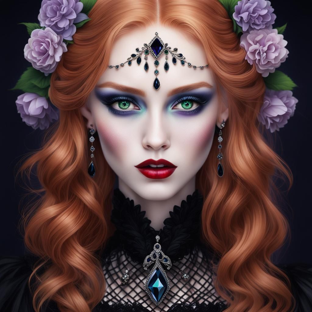 Mysterious Gothic Woman in Vibrant Colors