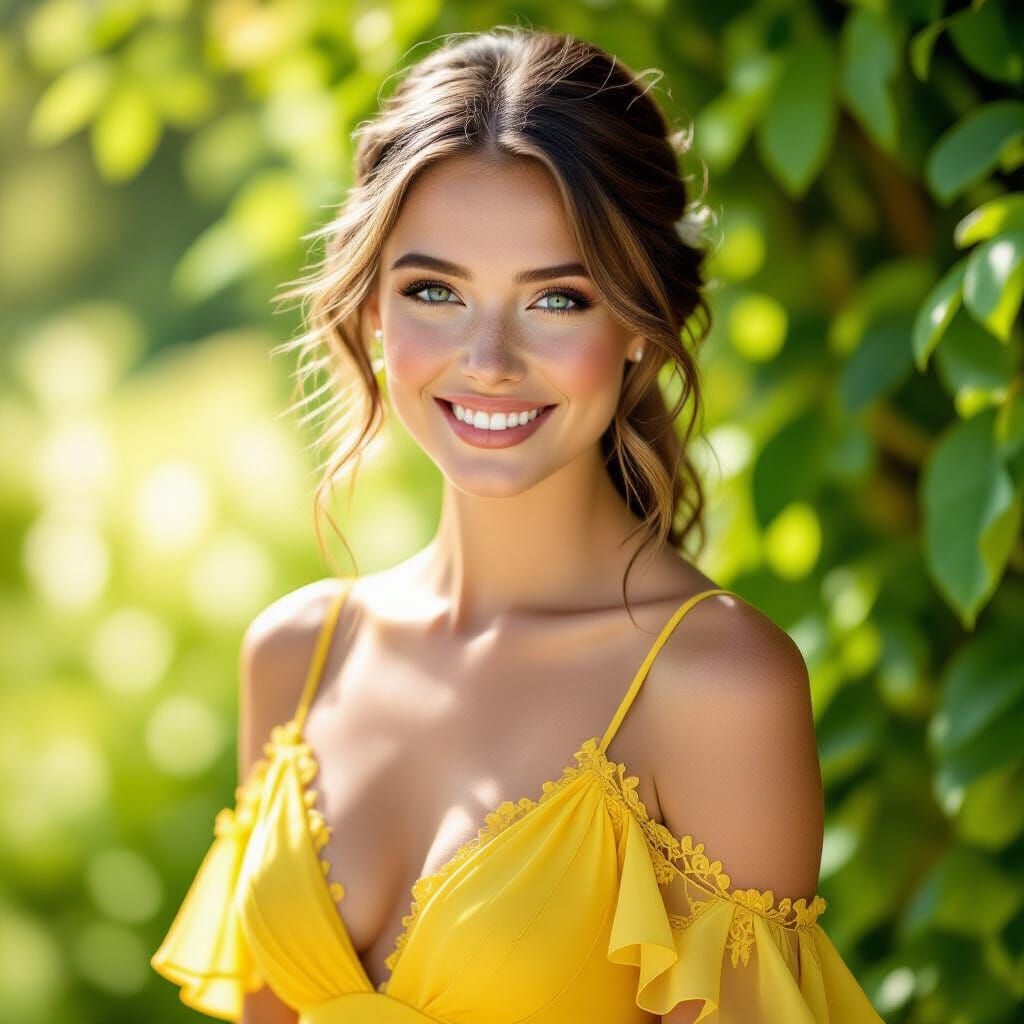 Woman in Yellow Dress at Outdoor Wedding