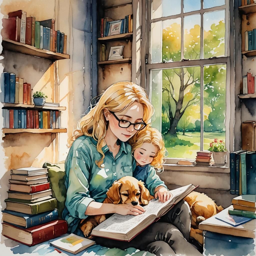 Mother and daughter reading