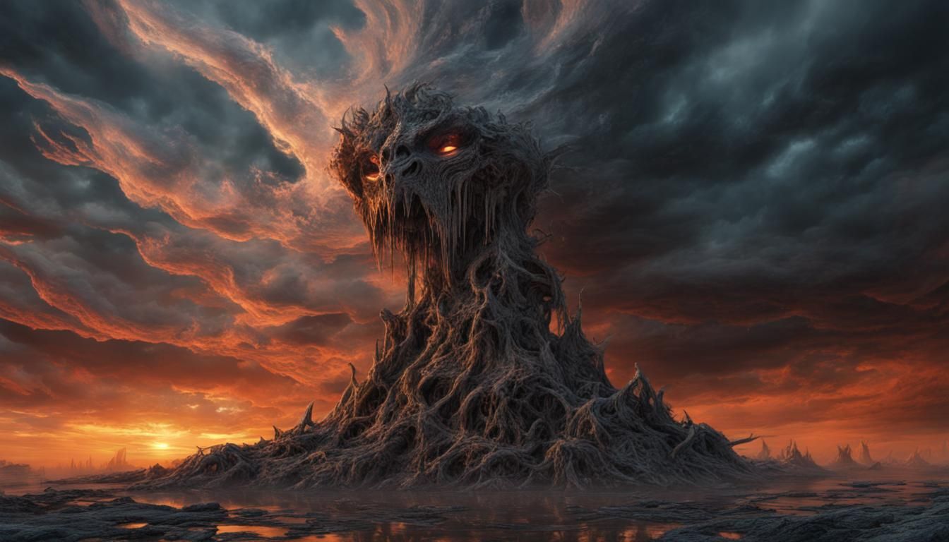 Ominous Monster Overlooks Post-Apocalyptic Landscape