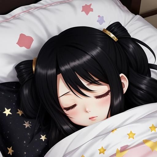 Sleeping Chibi Girl Under Starry Night Sky
