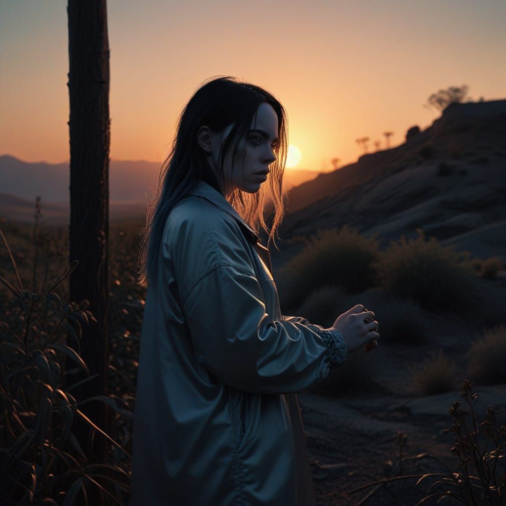 Moody Portrait of Billie Eilish in Dark, Edgy Aesthetic
