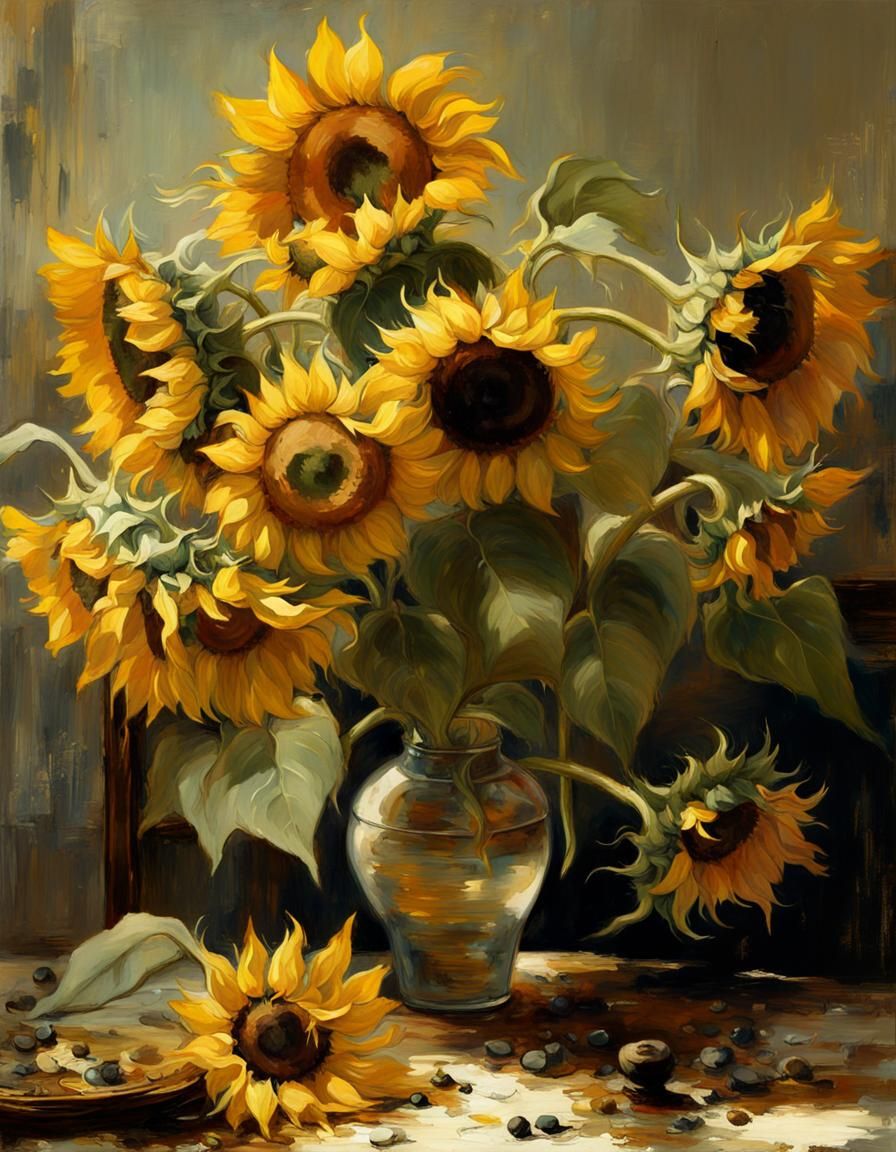 Vibrant Sunflowers in a Fantastical Japanese-Inspired Landsc...