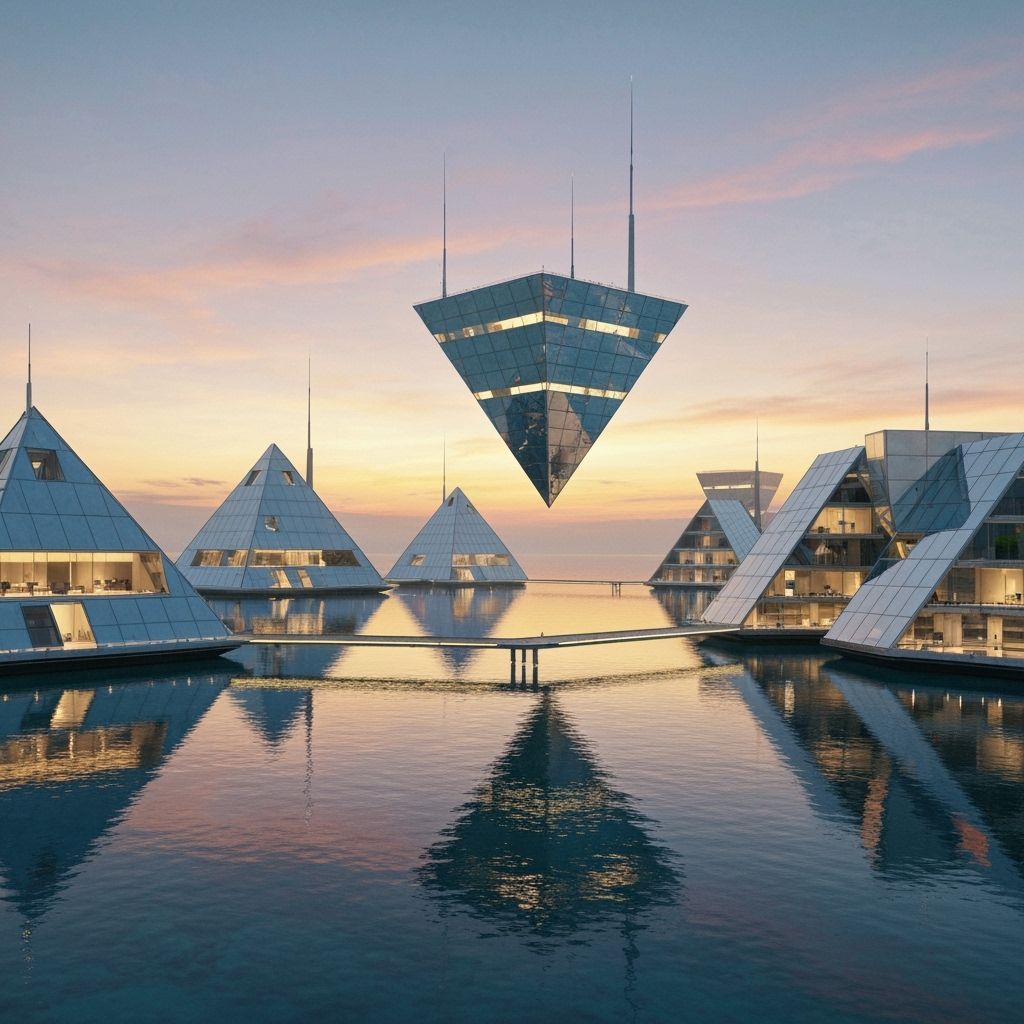 Futuristic Floating City at Sunset: Cyber-Fantasy Art