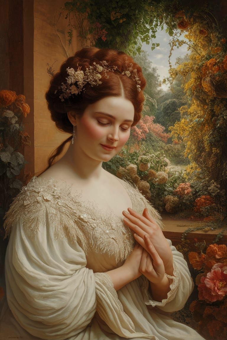 Mujer junto a la ventana del jardín