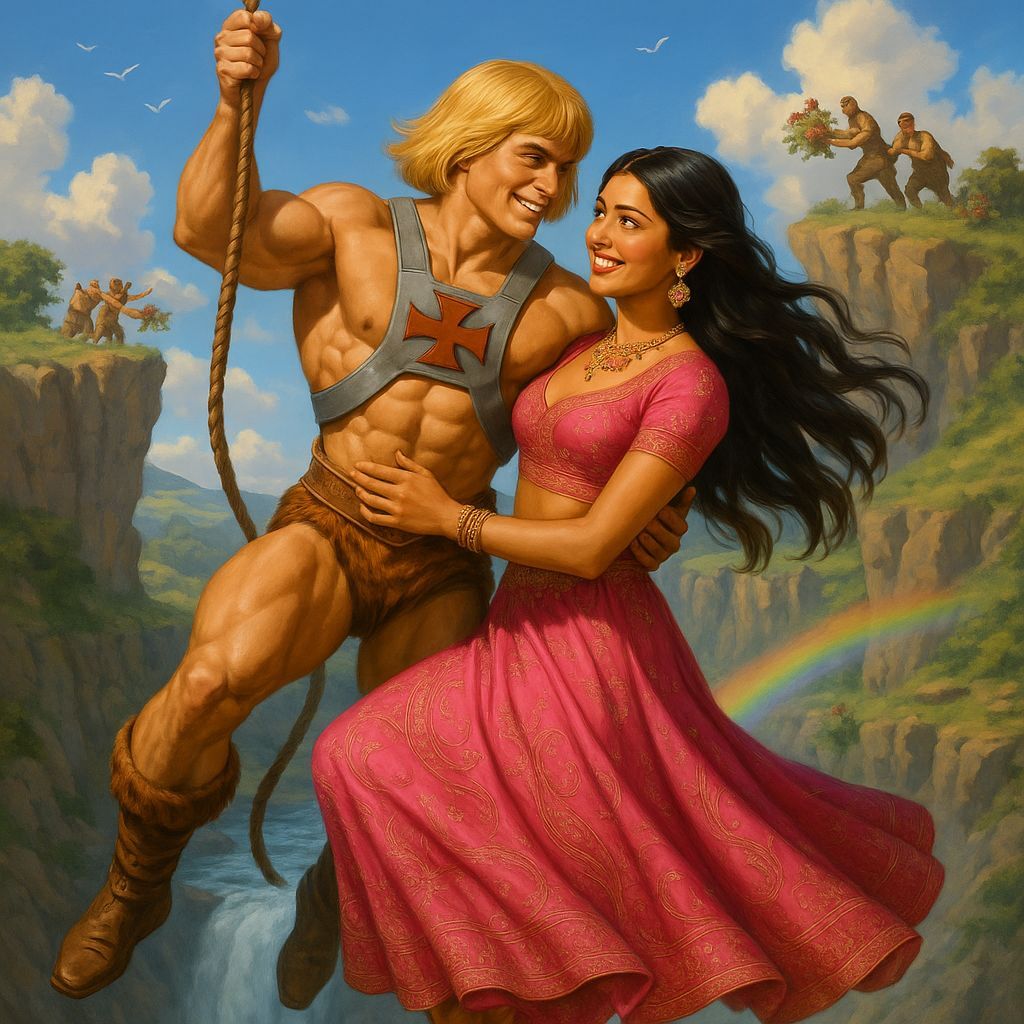 He-Man Rescues Indian Princess Melody Over Waterfall Chasm