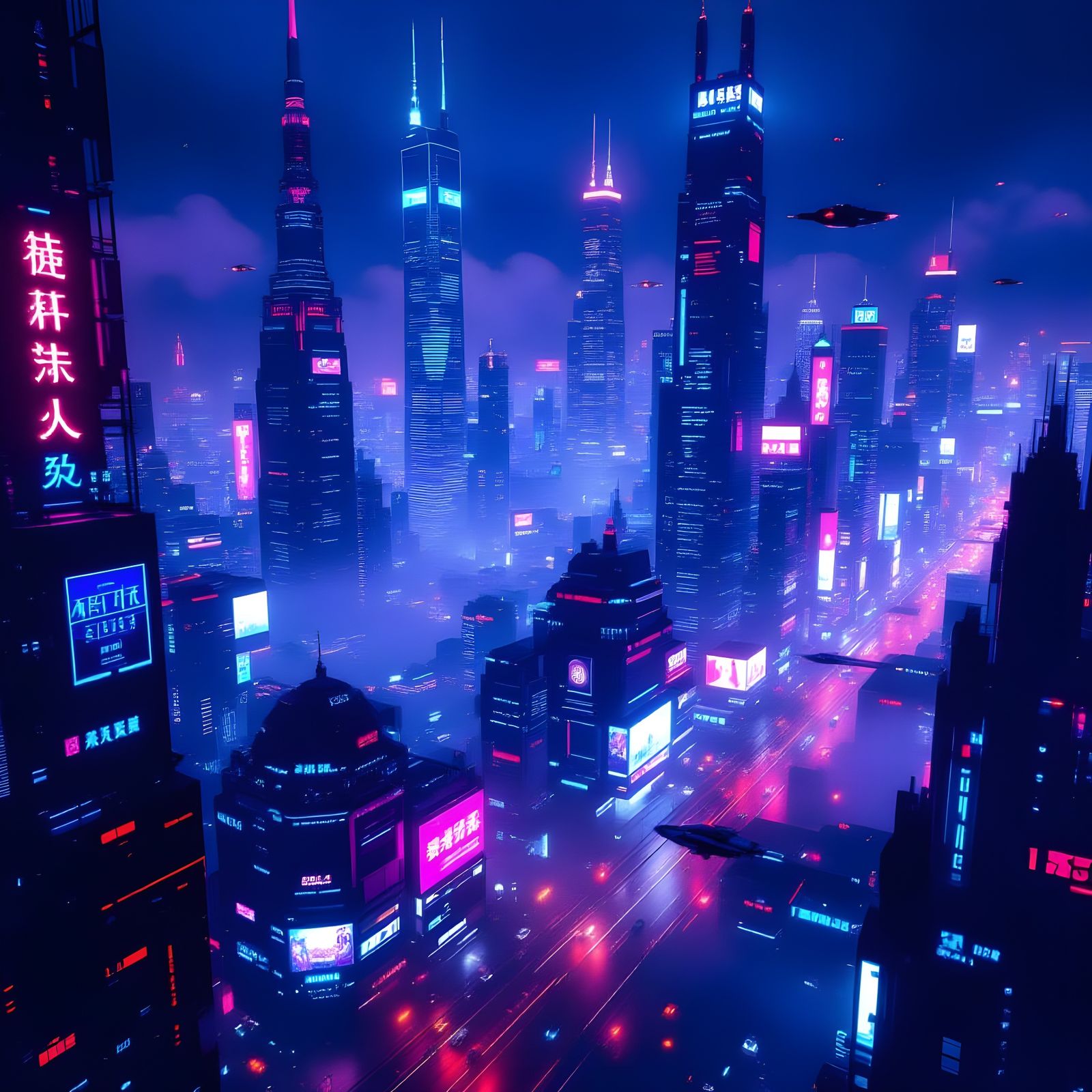 Futuristic Cyberpunk Metropolis at Night