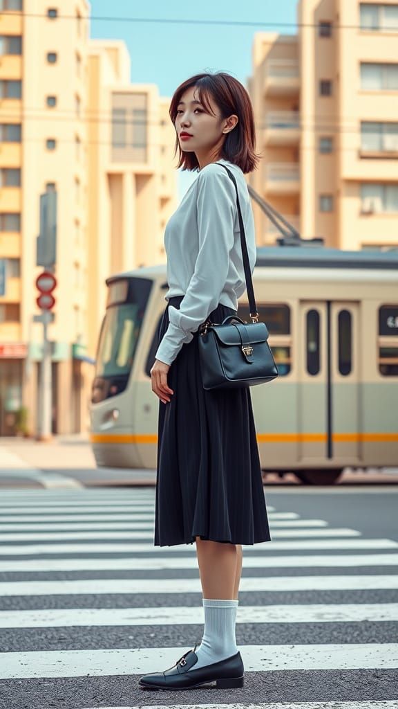 Serene Young Asian Woman in Urban Japan Setting