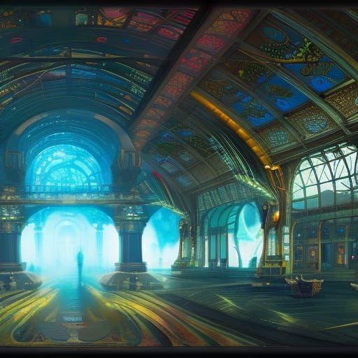 Surreal Train Station in Vibrant Splendor