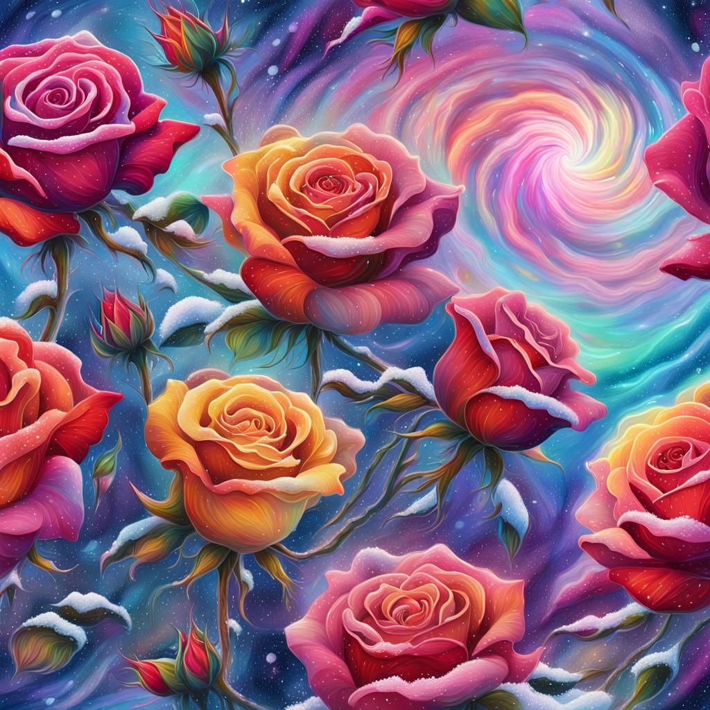 Cosmic Roses in Ethereal Bloom