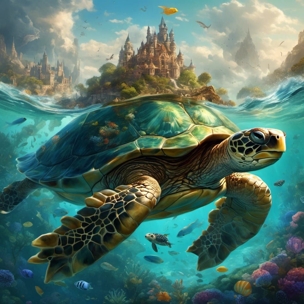 Majestic Cloud Turtle with Enchanted Kingdom on Shell