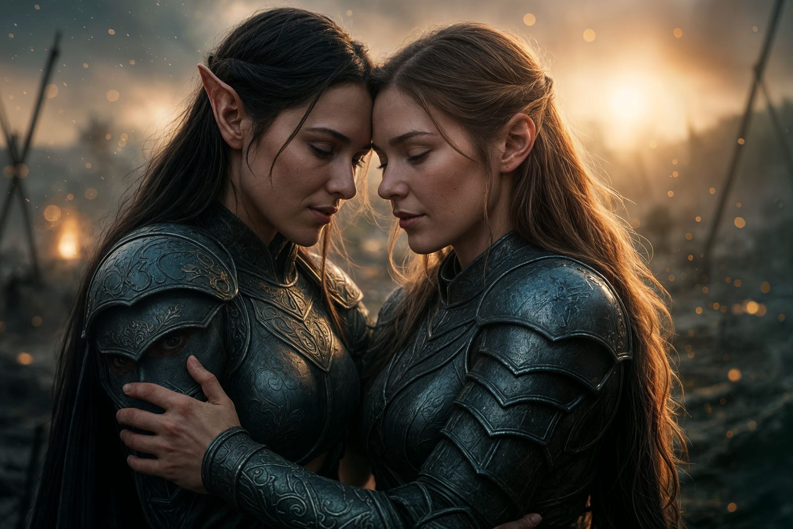 Elven Warriors' Embrace: Hyperrealistic Battlefield Photogra...