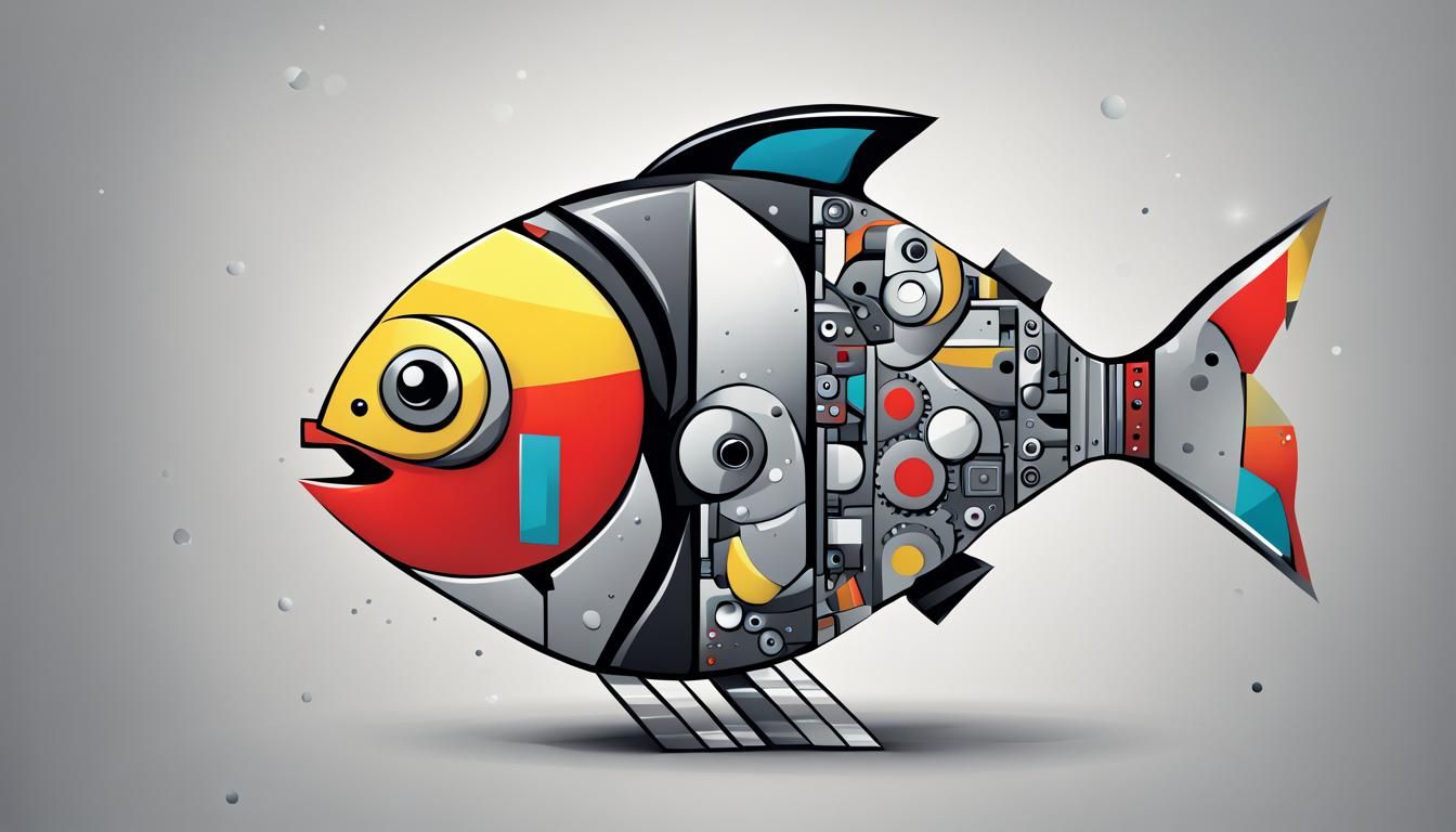 Stylized Fish Robot in Cubist Typography