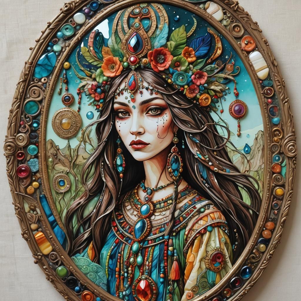 Surrealism Inspired Embroidered Priestess Reflects in Mystic...