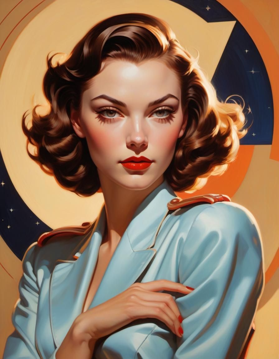 Vintage Glamour Woman in Radiant Colors, Inspired by Classic...