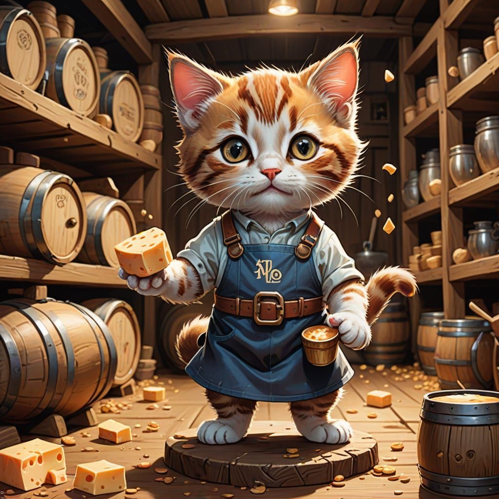 Whimsical Kitten in a Charming Creamery Scene