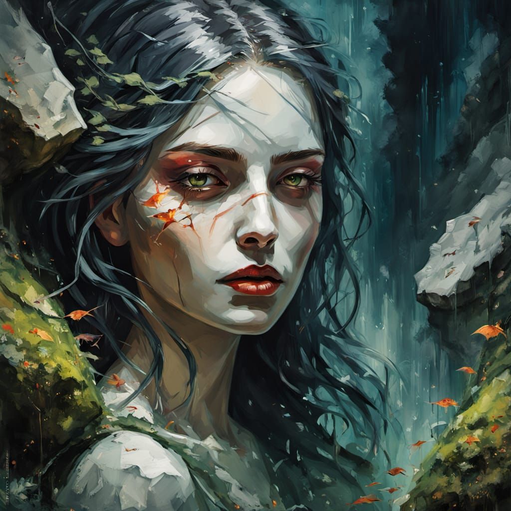 Majestic Sword with Ghost Face in Rock, Ethereal Lighting