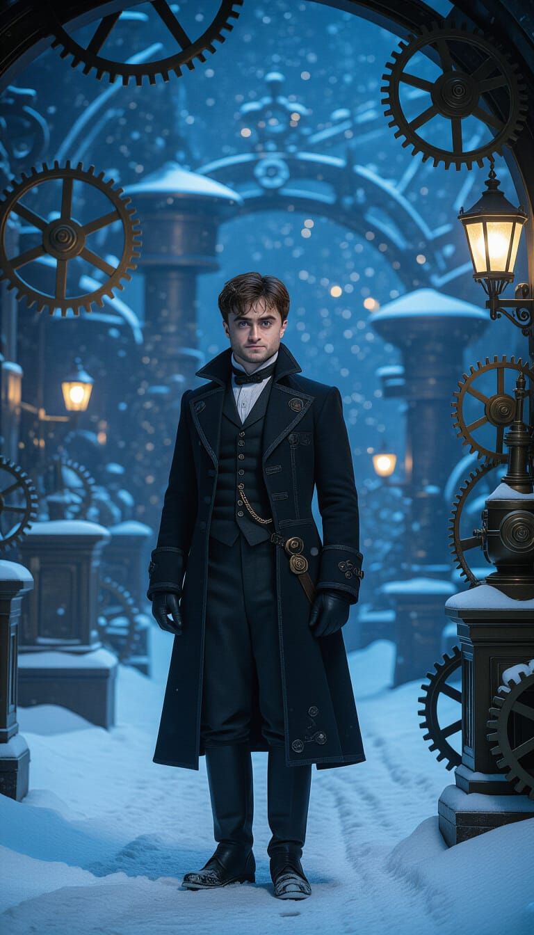 Steampunk Portrait in Winter Fairytale Scene