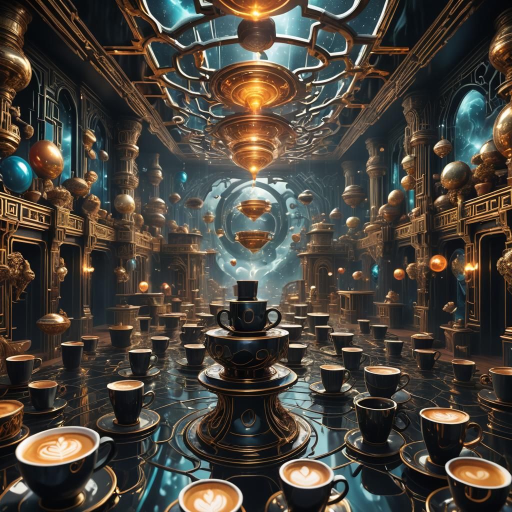 Esoteric Coffee Cups Emit Philosophic Insights in a Black Mi...