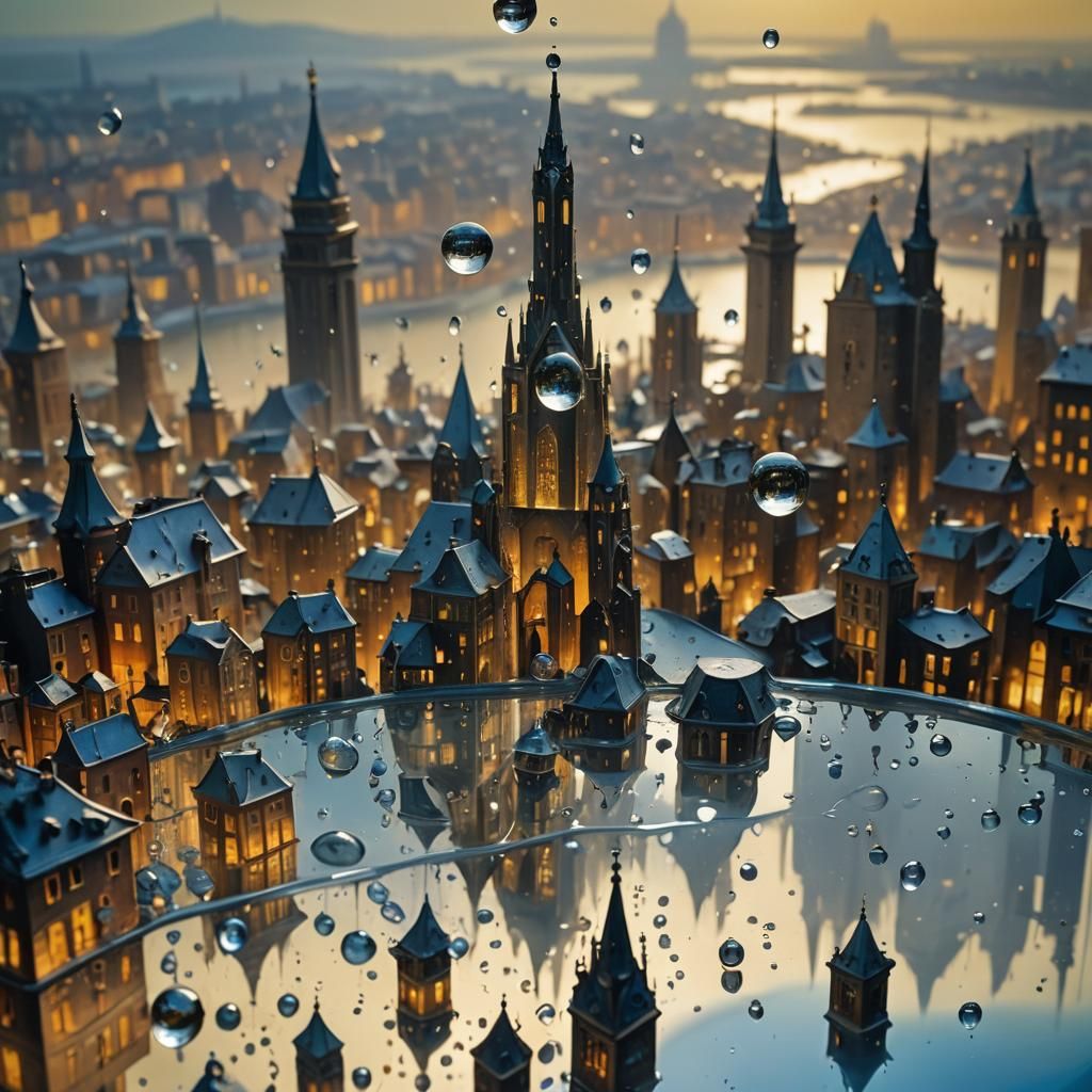 Surrealistic Water Droplet Cityscape