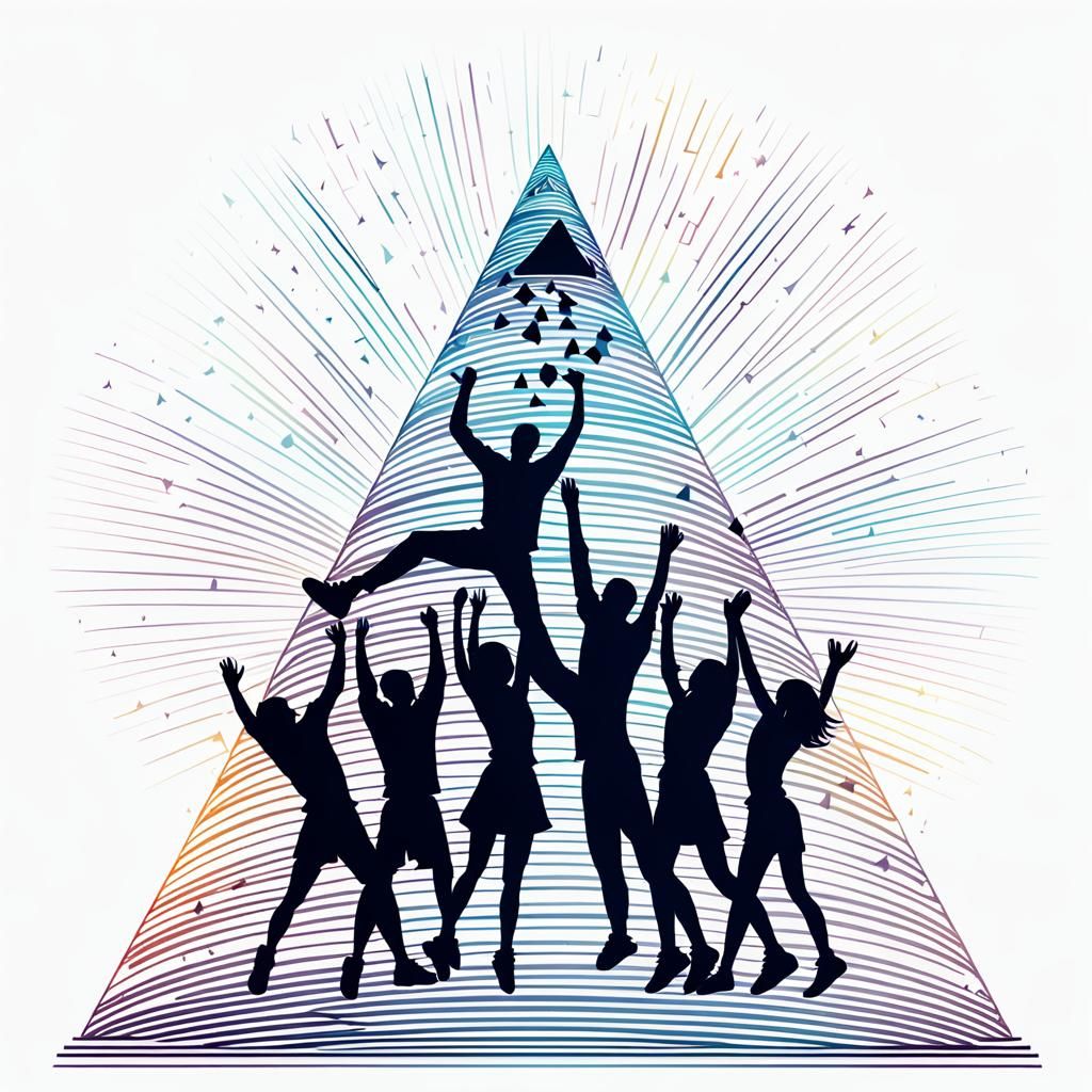 Elegant Silhouettes of a Cheer Pyramid in Bold Composition