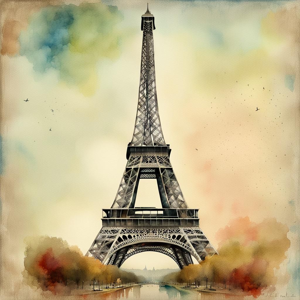 Eiffel Tower Watercolor Art